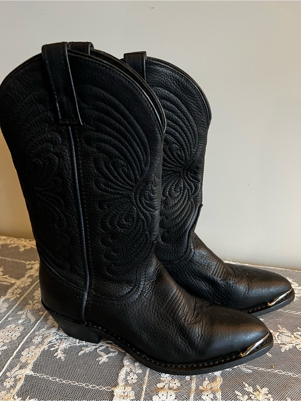 Masterson Black Western Leather Cowgirl Boots Metal Toe Rands Size 6 1/2 W